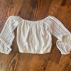 Guess White Smocked Crop Blouse with Long Sleeves